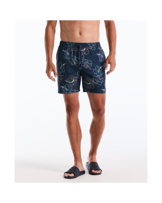 Original Penguin Blue Hibiscus Flower Print Swim Shorts In Sargasso Sea for men