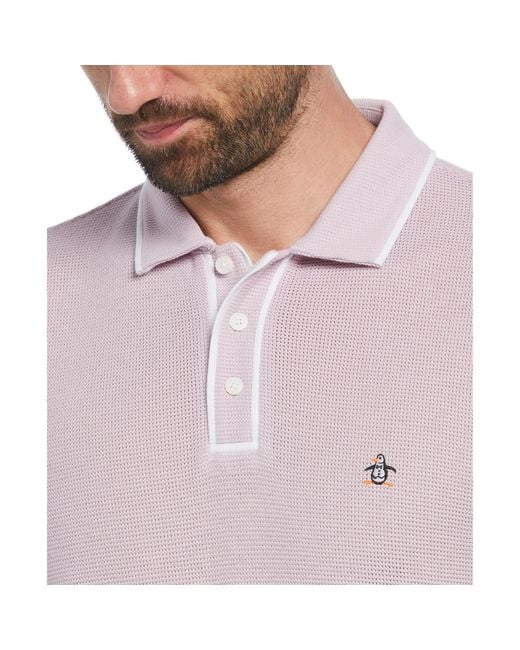 Original Penguin Purple Icons Organic Cotton Bentley Mesh Short Sleeve Polo Shirt In Lavender Frost for men