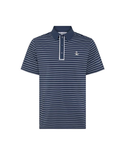 Original Penguin Blue The Heritage Stripe Golf Polo Shirt In Black Iris for men