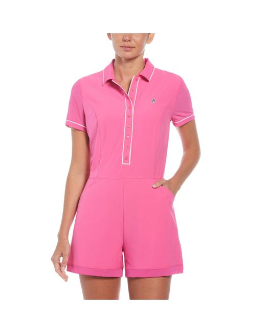 Original Penguin Women's Veronica Short Sleeve Golf Romper In Cheeky Pink for men