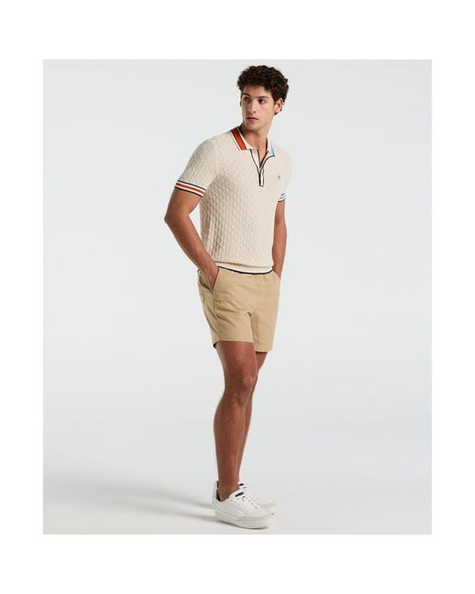 Original Penguin Natural Pointelle Blocked Ribbed Sweater Polo Shirt In Birch for men