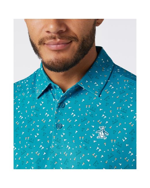 Original Penguin Blue Sake-tini Print Golf Polo In Caribbean Sea for men