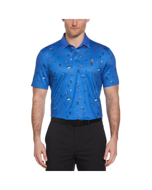 Original Penguin Blue Novelty Golf Print Short Sleeve Golf Polo Shirt In Nebulas for men