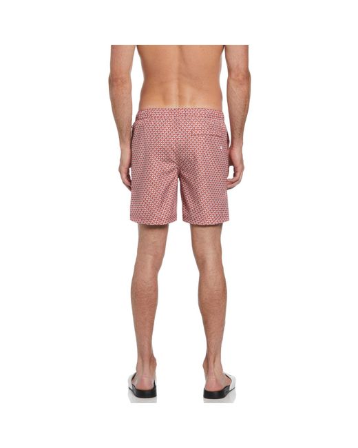 Original Penguin Pink Geo Wave Print Swim Shorts In Red Dahlia for men