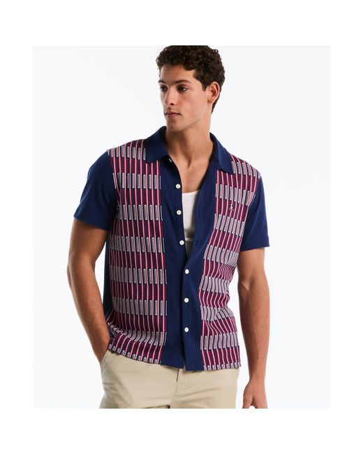 Original Penguin Jacquard Button Front Polo Shirt In Blue Depths for men