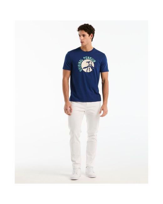 Original Penguin Logo Pete Graphic T-shirt In Blue Depths for men