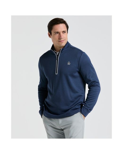 Original Penguin Blue Quarter Zip Golf Pullover In Black Iris Bijou Heather for men