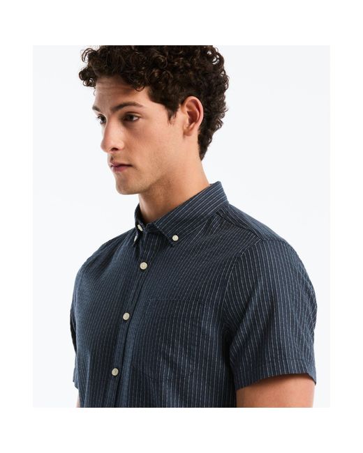 Original Penguin Blue Dobby Striped Short Sleeve Shirt In Dark Sapphire for men