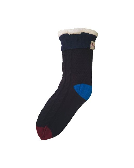 Original Penguin Blue Cable Knit Slipper Socks In Black for men