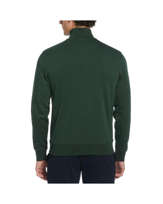 Original Penguin Green Sticker Pete Fleece Organic Cotton Quarter Zip Sweatshirt In Sycamore for men