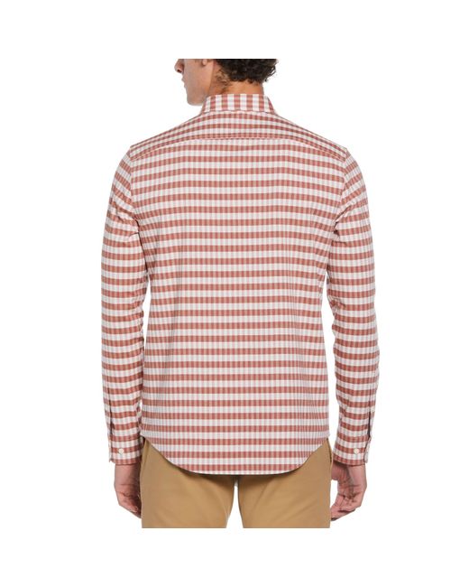 Original Penguin Pink Long Sleeve Eco Chambray Stretch Plaid Shirt In Ginger Bread for men