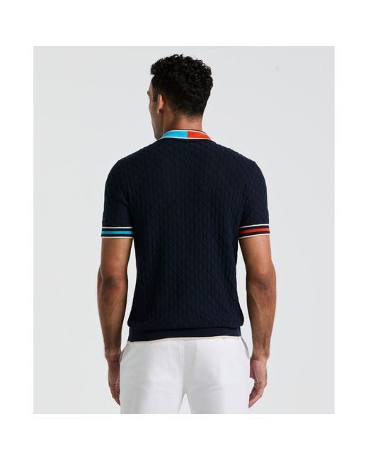 Original Penguin Blue Pointelle Blocked Ribbed Sweater Polo Shirt In Dark Sapphire for men