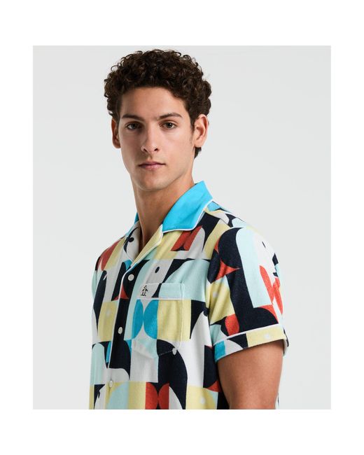 Original Penguin Allover Deco Print Short Sleeve Shirt In Horizon Blue for men