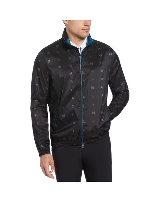 Original Penguin Blue Logo Print Golf Wind Jacket With Hidden Hood In Caviar for men