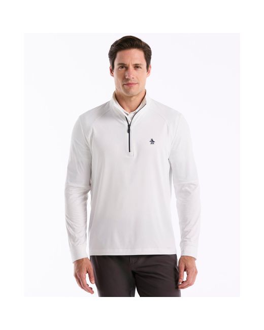 Original Penguin Mixed Media Quarter Zip Golf Pullover In Bright White for men