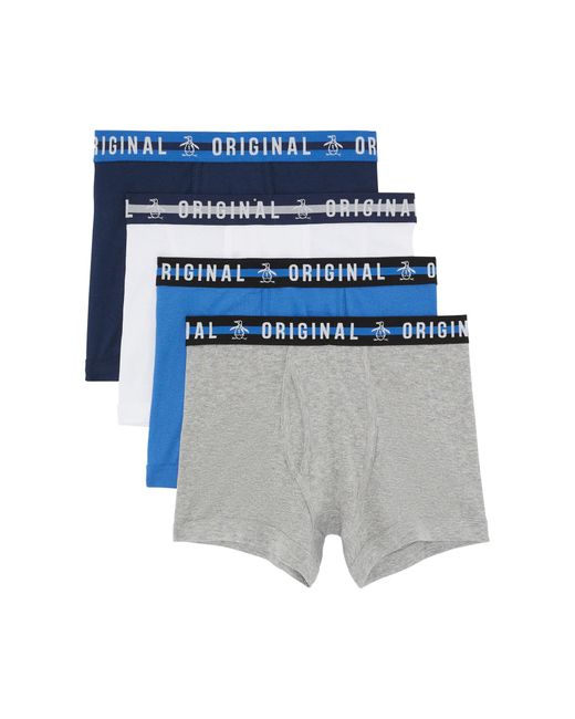 Original Penguin Blue 3 Pack Festive Underwear Grey Multi Stripes In Black for men
