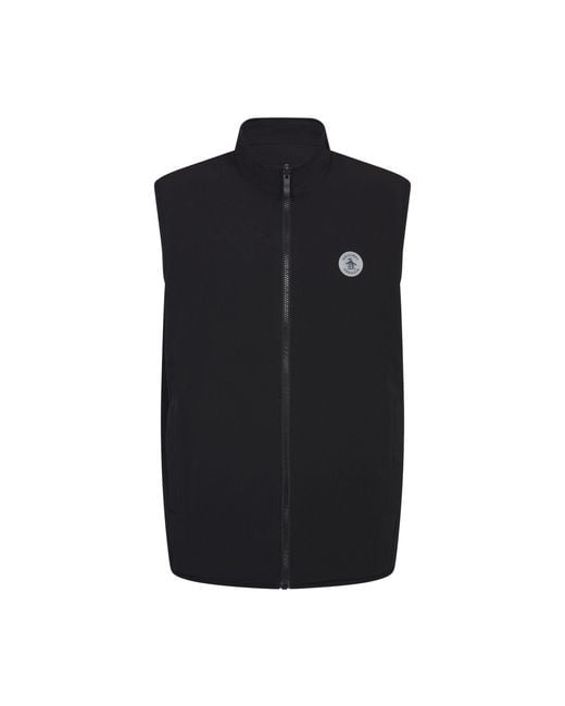 Original Penguin Black Mixed Media Reversible Fleece Golf Gilet In Caviar for men