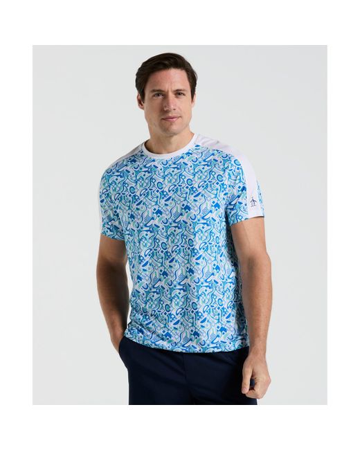 Original Penguin Blue Performance Midcentury Tennis T-shirt In Bright White for men