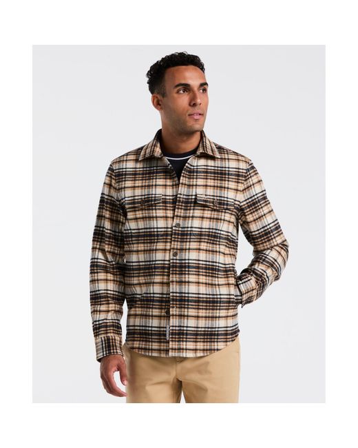 Original Penguin Brown Plaid Flannel Shacket In Birch for men