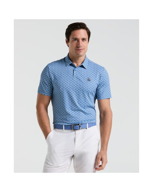 Original Penguin Blue All Over Lifesaver Print Golf Polo Shirt In Quiet Harbour for men