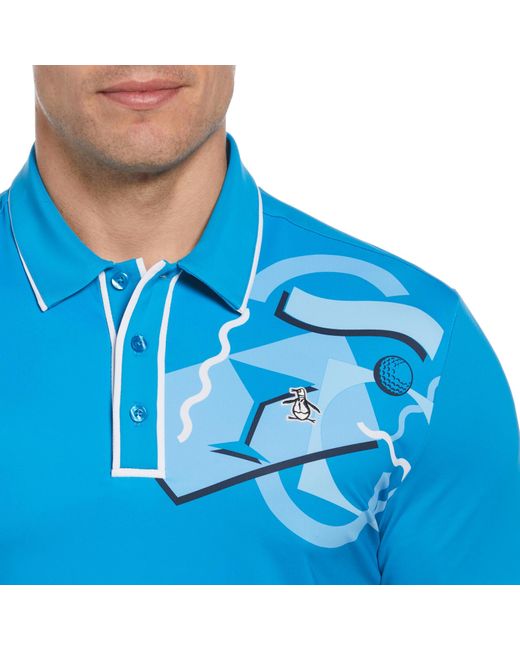 Original Penguin Short Sleeve 80's Engineered Earl Golf Polo Shirt In Blue Jewel for men