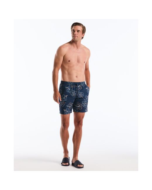 Original Penguin Blue Hibiscus Flower Print Swim Shorts In Sargasso Sea for men