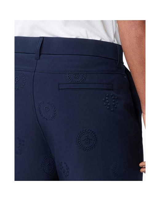 Original Penguin Blue 9" Victory Crest Embroidered Golf Shorts In Black Iris for men