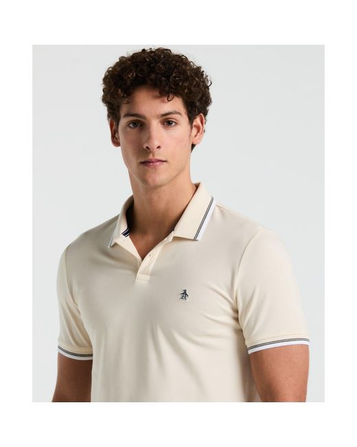 Original Penguin White Pique Sticker Pete Tipped Polo Shirt In Birch for men