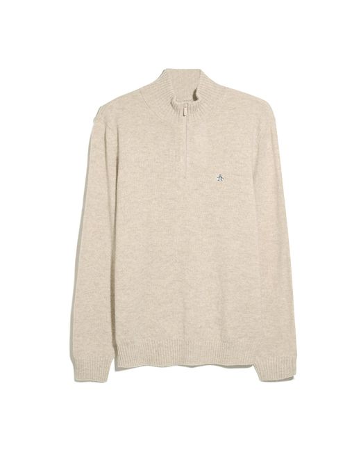 Original Penguin Natural Lambswool Quarter Zip Sweater In Birch for men