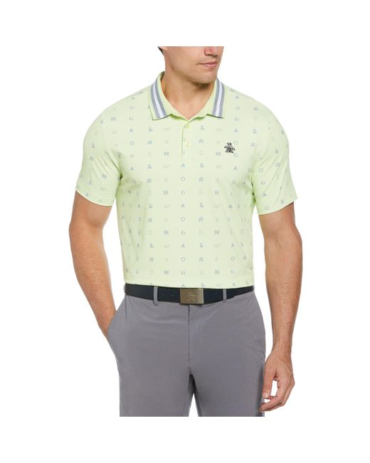 Original Penguin Green Original Print Golf Polo Shirt In Shadow Lime for men