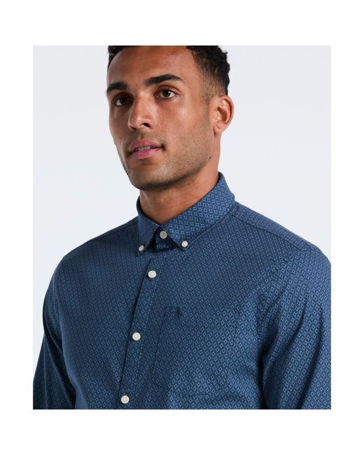 Original Penguin Blue Micro Diamond Print Shirt In Sargasso Sea for men