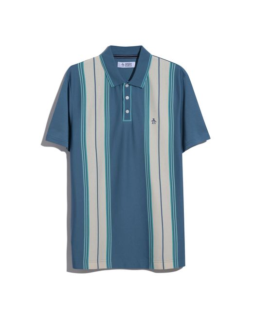Original Penguin Jacquard Vertical Stripe Polo Shirt In Copen Blue for men