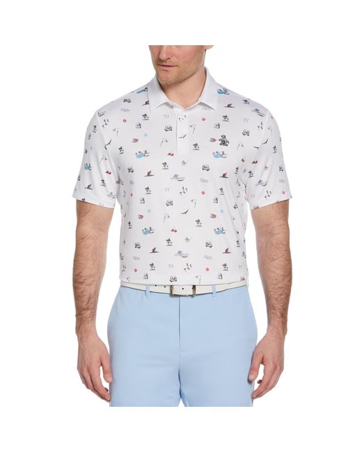 Original Penguin Novelty Golf Print Short Sleeve Golf Polo Shirt In Bright White for men