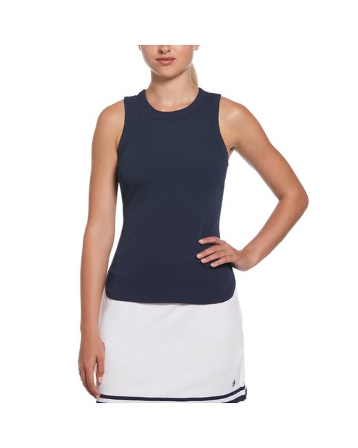 Original Penguin Blue Women's Ribbed Tennis Tank Top In Black Iris for men