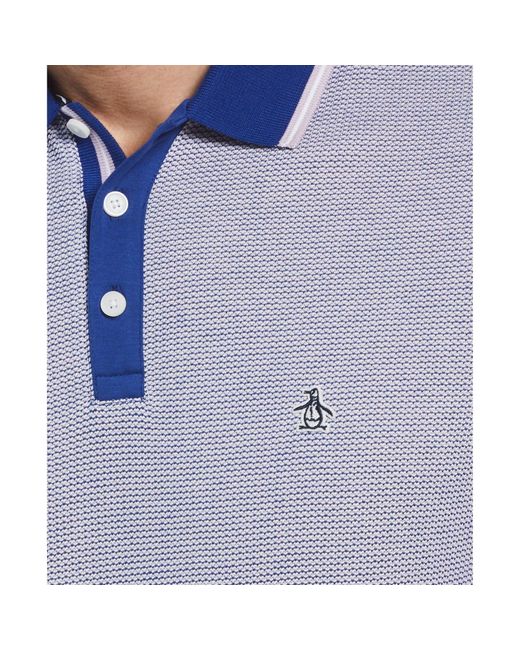 Original Penguin Blue Birdseye Pique Short Sleeve Polo Shirt In Lavender Frost for men