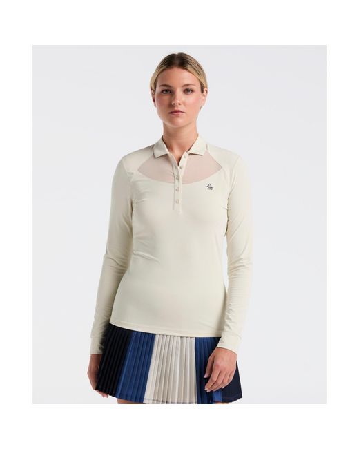 Original Penguin Natural Women's Mesh Yoke Long Sleeve Golf Polo Shirt In Silver Birch for men