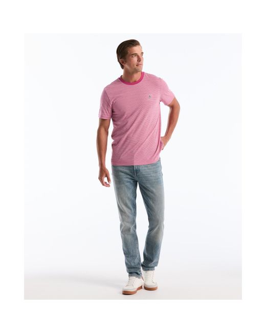 Original Penguin Pink Jacquard Stripe T-shirt In Magenta Haze for men
