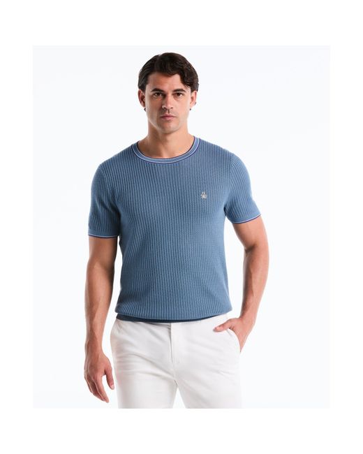 Original Penguin Ribbed Sweater T-shirt In Copen Blue for men