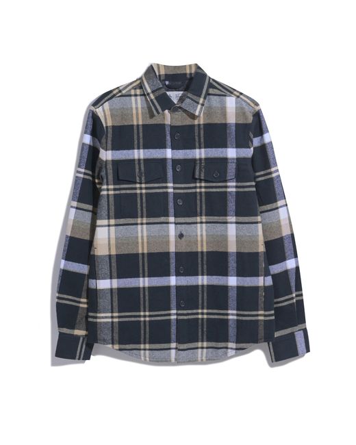 Original Penguin Blue Plaid Flannel Shirt Jacket With Quilted Lining In True Black for men