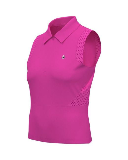 Original Penguin Women's 1/4 Zip Mesh Block Sleeveless Golf Polo Shirt In Cheeky Pink for men