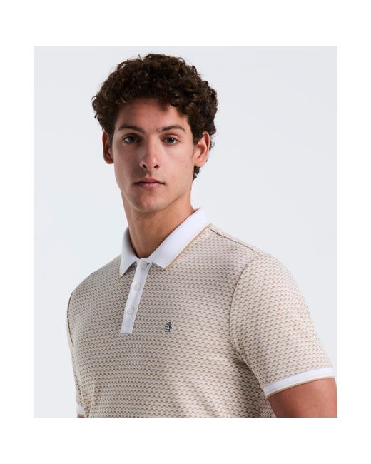 Original Penguin White Allover Mini Jaquard Polo Shirt In Birch for men