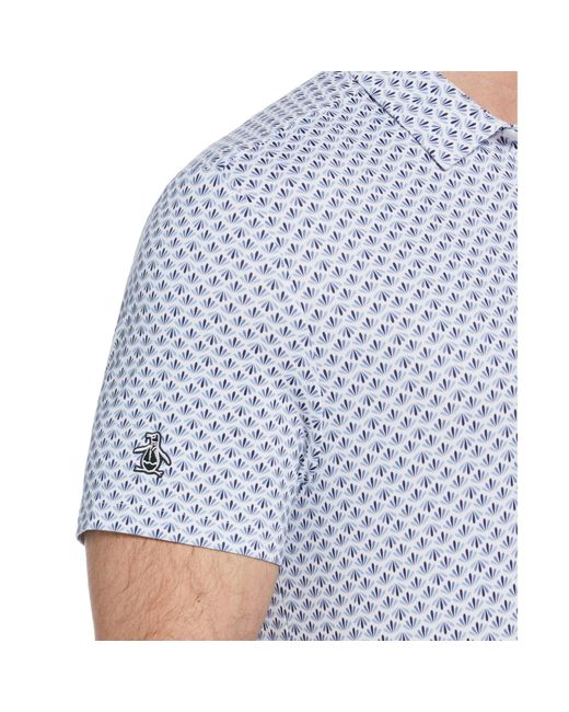 Original Penguin Blue Retro Geo Print Golf Polo Shirt In Black Iris for men