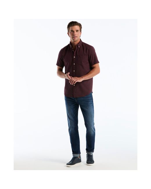 Original Penguin Red Dobby Striped Short Sleeve Shirt In Port Royale for men