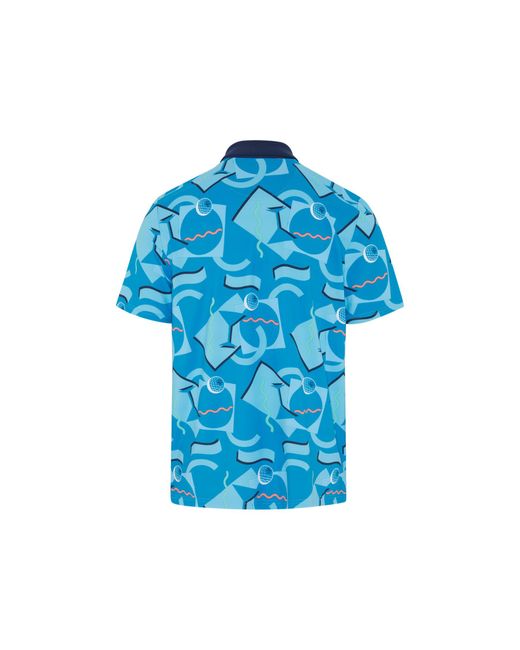 Original Penguin Abstract 80s Print Blocked Short Sleeve Golf Polo Shirt In Blue Jewel for men
