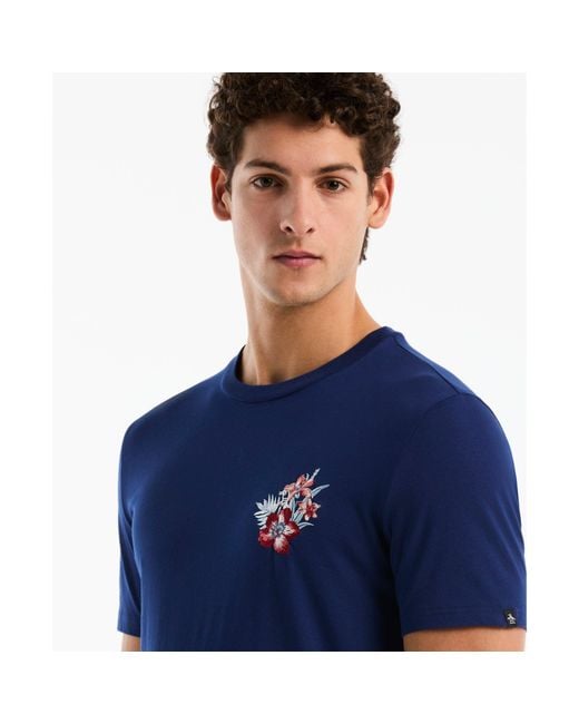 Original Penguin Embroidered Floral Graphic T-shirt In Blue Depths for men