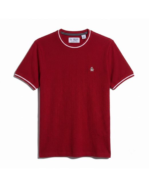 Original Penguin Jacquard Honeycomb Texture T-shirt In Red for men
