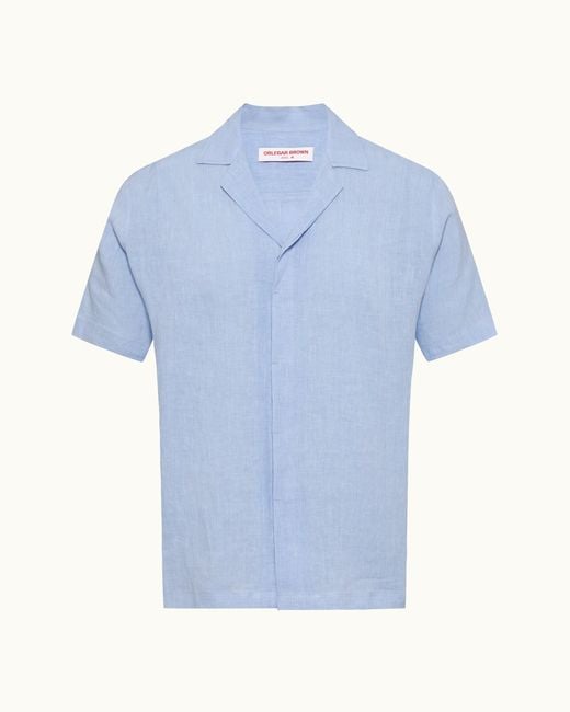 Orlebar Brown Blue Relaxed Fit Capri Collar Linen Shirt for men