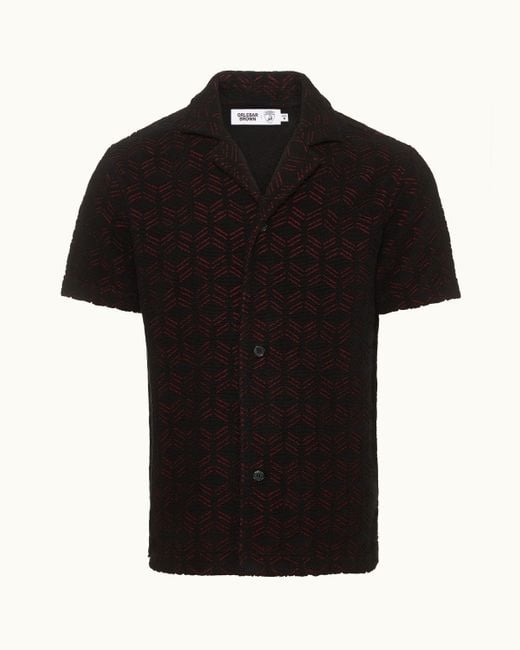 Orlebar Brown Black Automobili Lamborghini Hexagon Jacquard Relaxed Fit Capri Collar Cotton Shirt for men