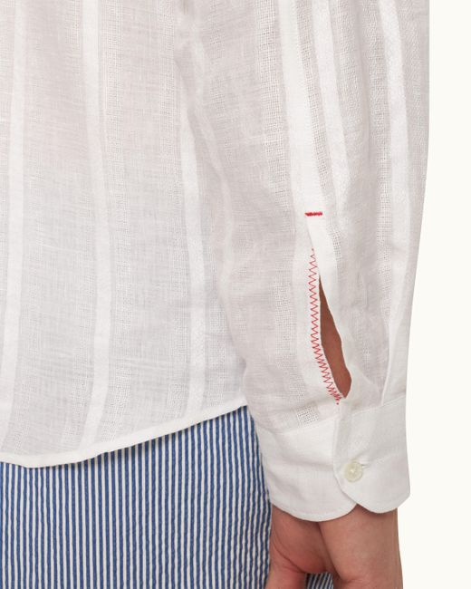 Orlebar Brown White Tonal Waffle Stripe Linen Resort Overshirt Woven for men