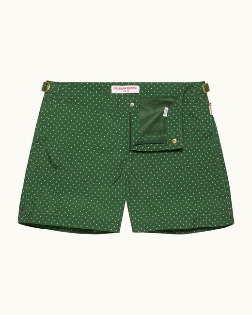 Orlebar Brown Green Shorter-Length Polka Dot Swim Shorts for men